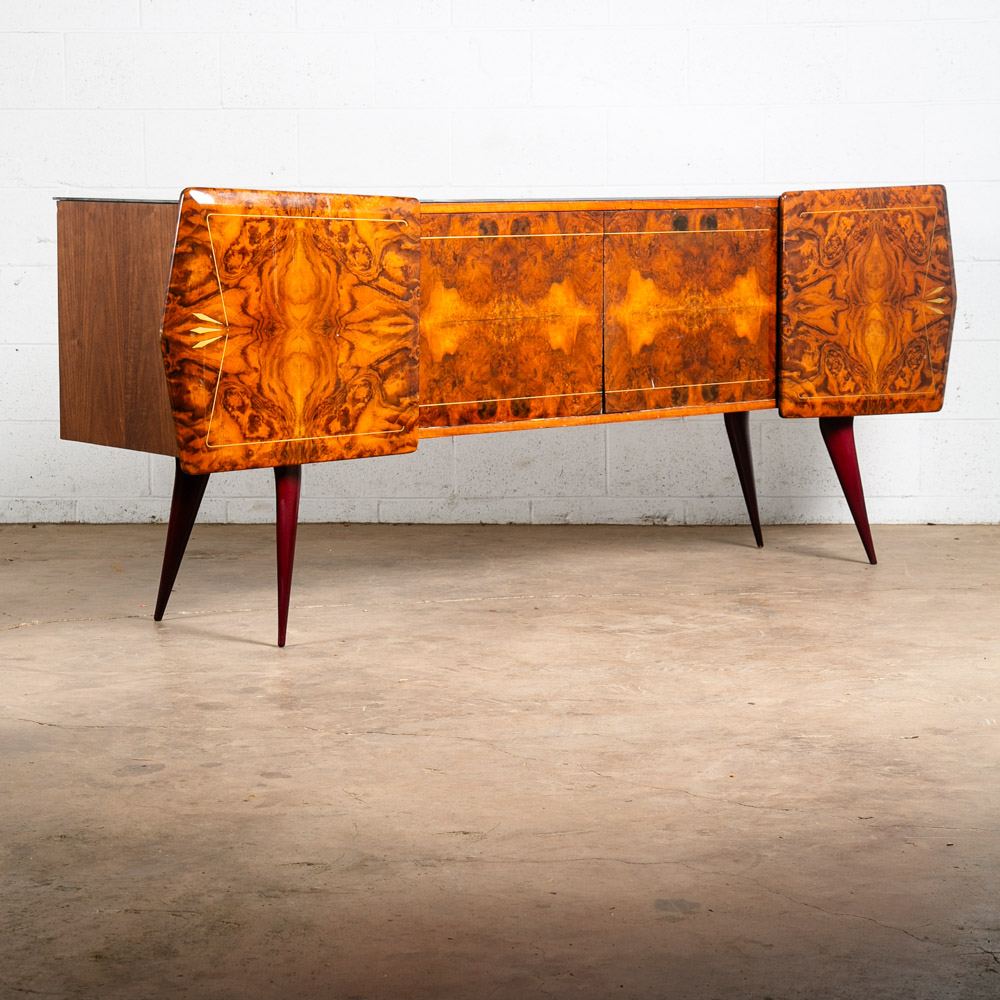 Mid Century Danish Modern Credenza Sideboard Teak Italian Denmark Mcm Burl Glass - Image 3