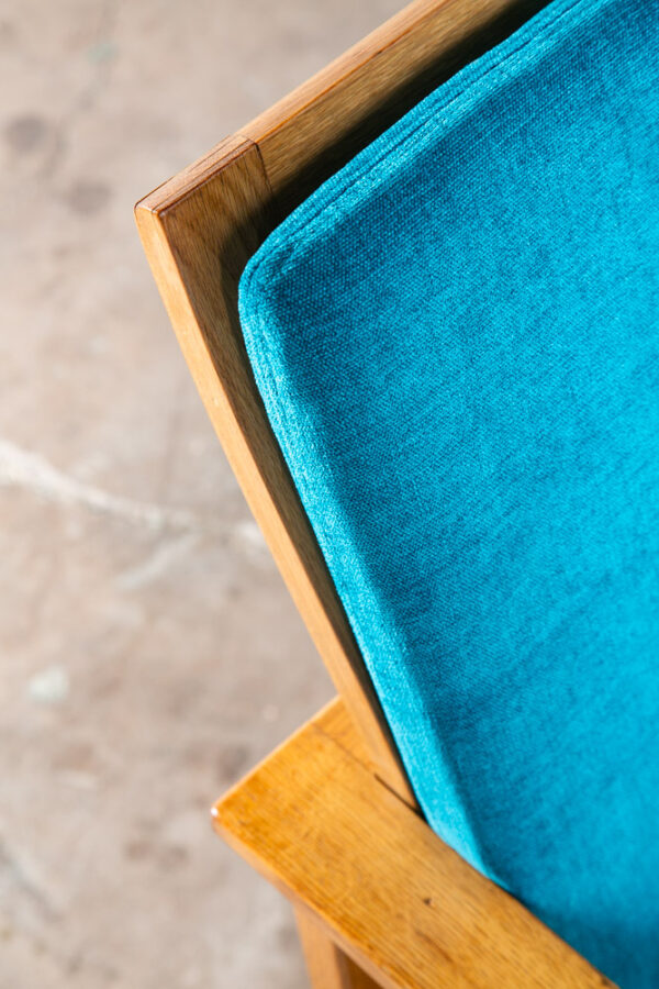 Mid Century Danish Modern Lounge Chairs 2257 Borge Mogensen Fredericia Oak Blue - Image 8
