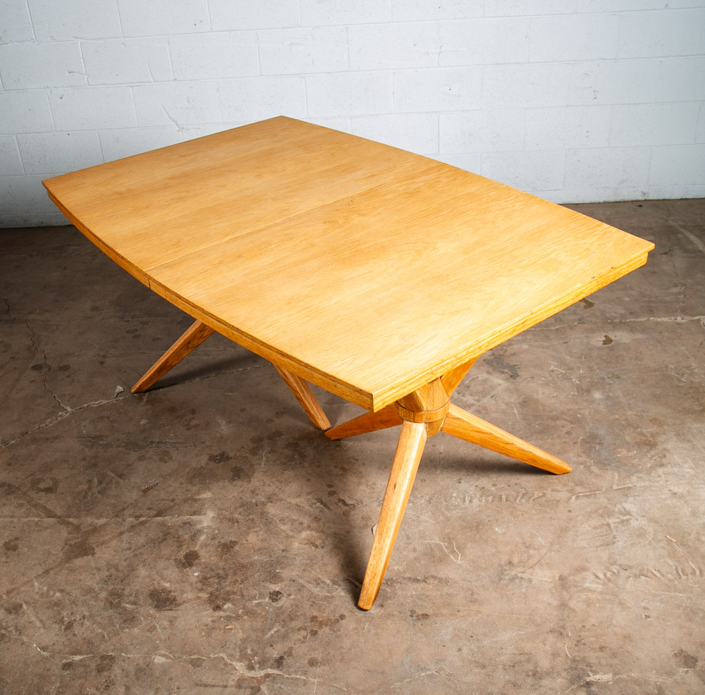 Mid Century Modern Dining Table Solid Sculptural Oak Extension Leaf Vintage Mcm - Image 6