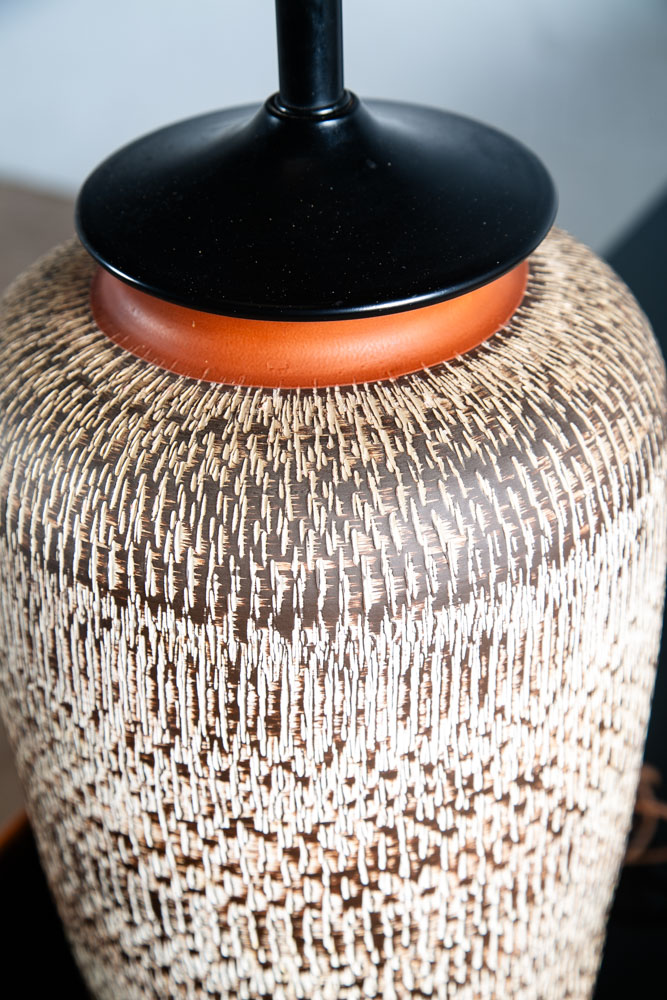 Mid Century Modern Table Lamp Light Studio Ceramic Brown Round Vintage Mcm Red - Image 8