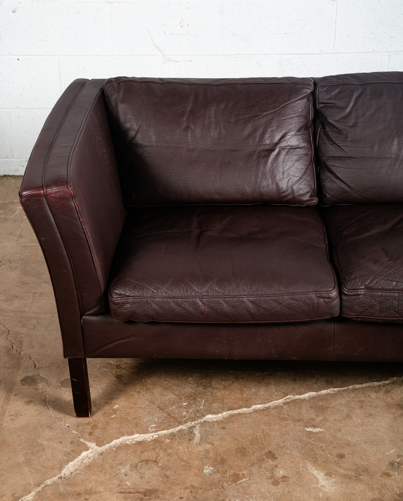 Mid Century Danish Modern Sofa Couch Burgundy Leather Stouby Mogensen 3 Seat Mcm - Image 5