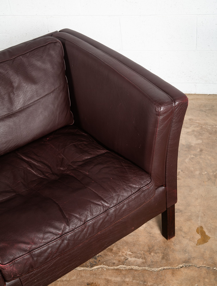 Mid Century Danish Modern Sofa Couch Burgundy Leather Stouby Mogensen 3 Seat Mcm - Image 7