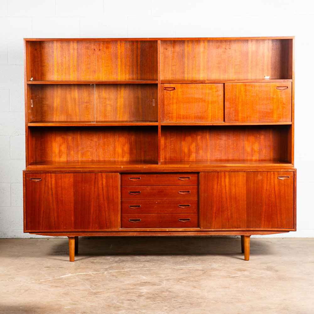 Mid Century Danish Modern Credenza Sideboard Teak 2 Tier Storage Drawers Hutch - Image 3
