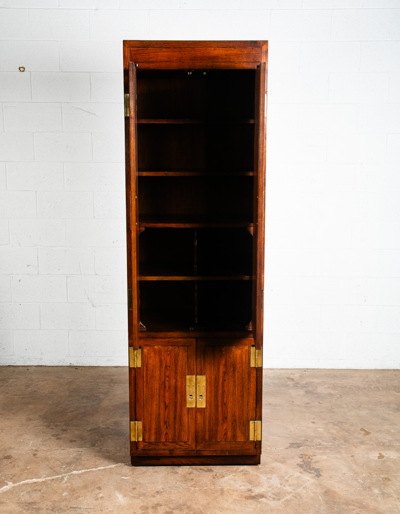 Mid Century Modern Armoire Compact Cabinet Scene One Henredon Campaign Dark Wood - Image 7