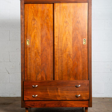 Mid Century Danish Modern Armoire Wardrobe Sliding Doors Closet Walnut Brass Mcm