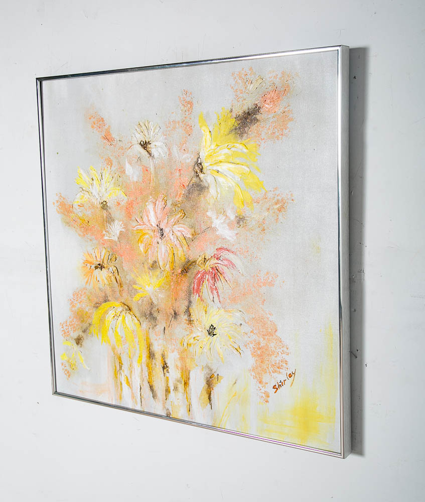 Mid Century Modern Painting Original Art Abstract Flowers Floral 1970s Square 30' - Image 4