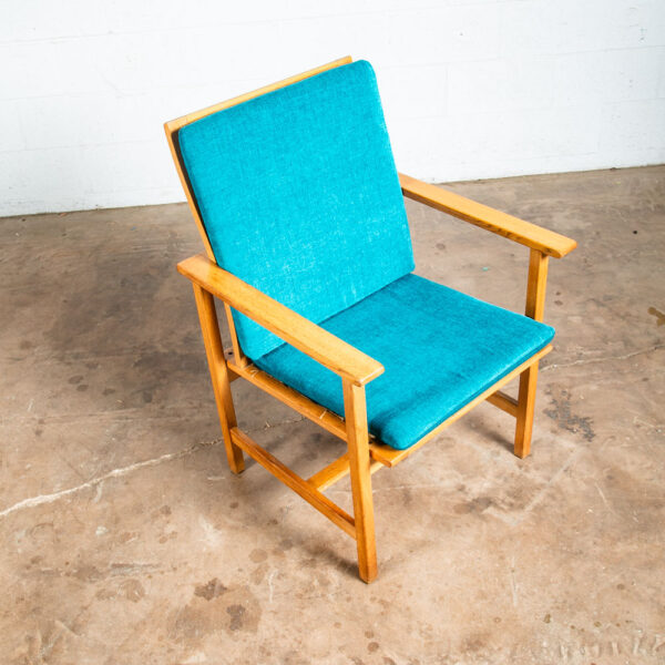 Mid Century Danish Modern Lounge Chairs 2257 Borge Mogensen Fredericia Oak Blue - Image 3