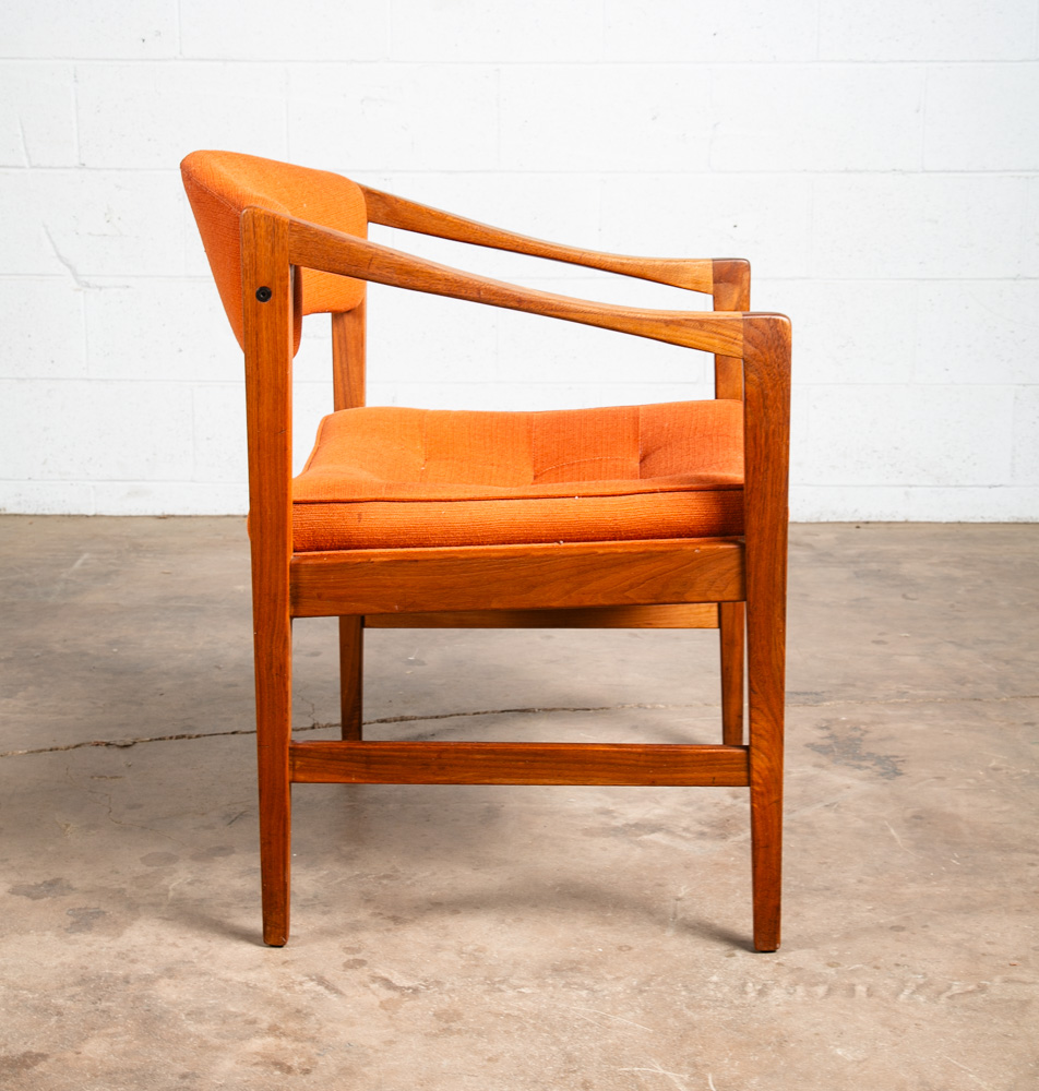 Mid Century Modern Lounge Chair Walnut Arms Orange Tufted Work Armchair Vintage - Image 2