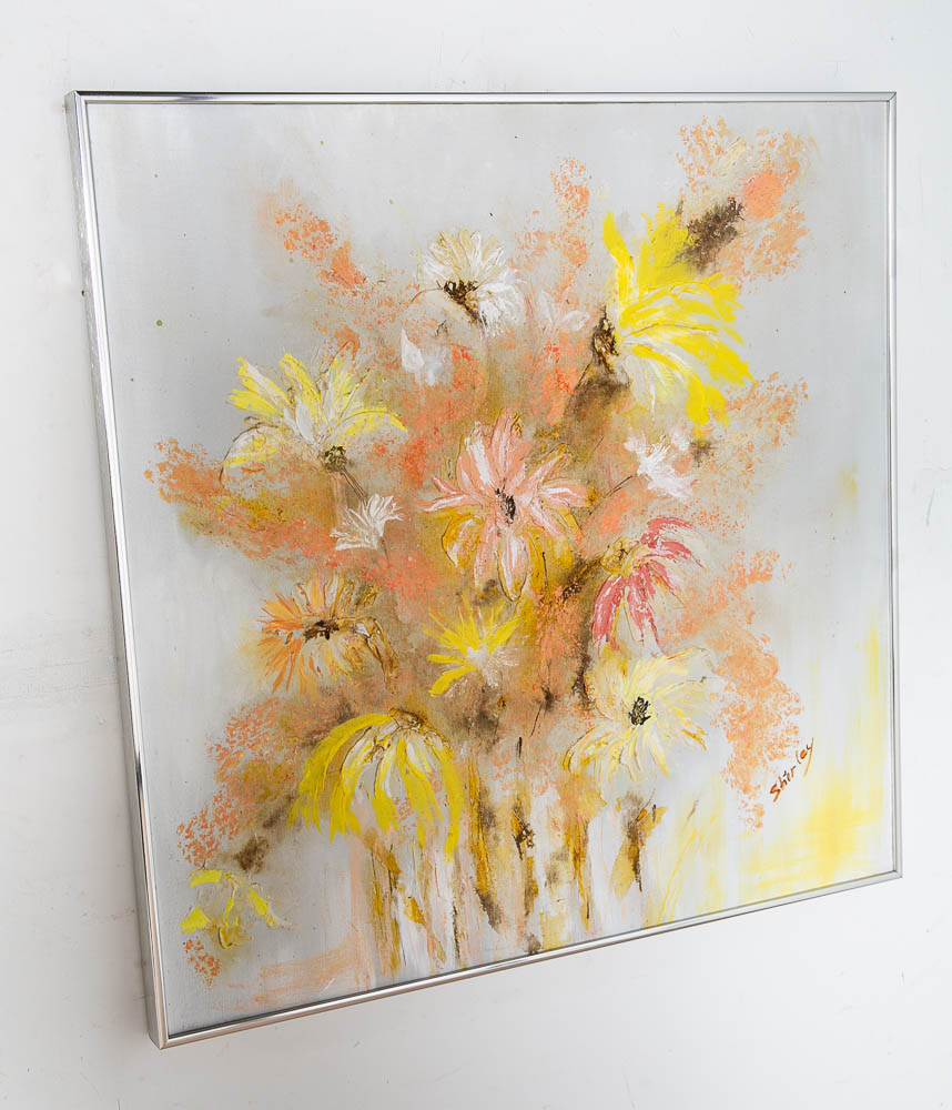 Mid Century Modern Painting Original Art Abstract Flowers Floral 1970s Square 30' - Image 5