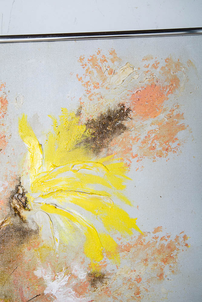 Mid Century Modern Painting Original Art Abstract Flowers Floral 1970s Square 30' - Image 8