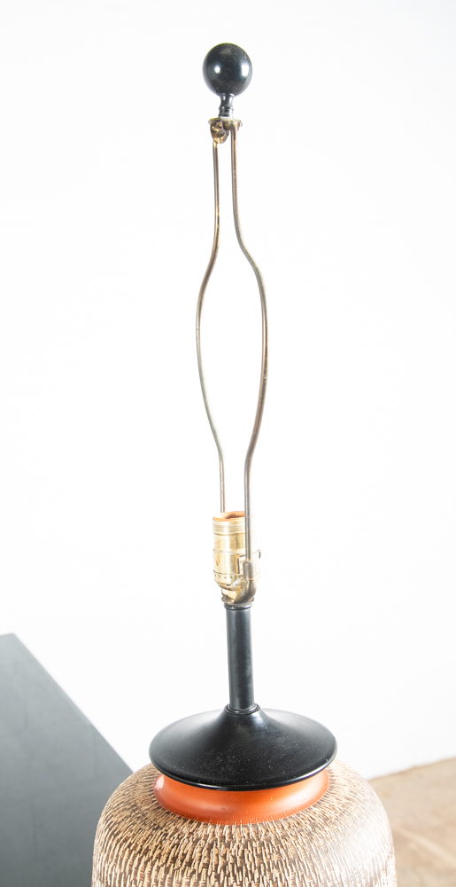 Mid Century Modern Table Lamp Light Studio Ceramic Brown Round Vintage Mcm Red - Image 6