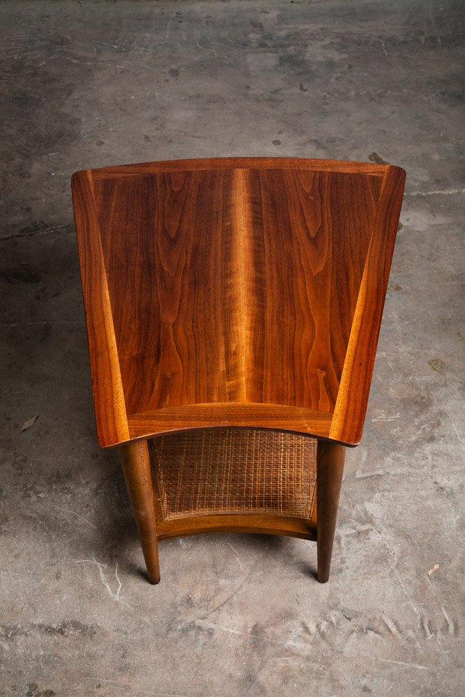 Mid Century Modern Side Table End Lane Wedge Cane Walnut Vintage Drexel - Image 5