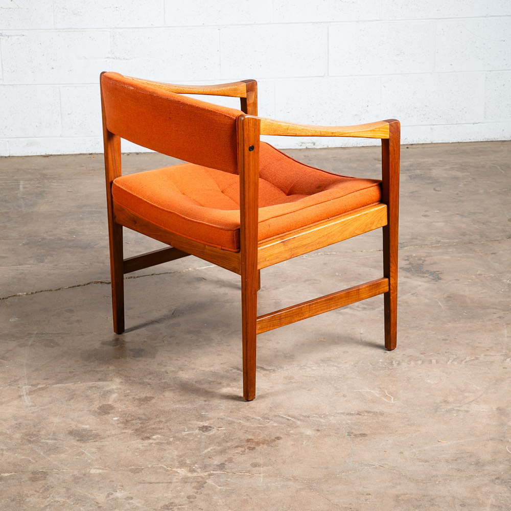 Mid Century Modern Lounge Chair Walnut Arms Orange Tufted Work Armchair Vintage - Image 6