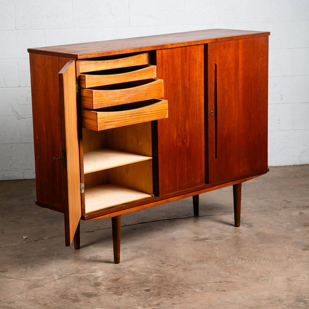 Mid Century Danish Modern Credenza Highboard Sideboard Denmark Key Teak Drawers - Image 6
