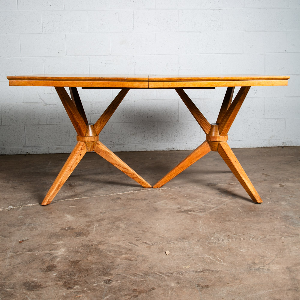 Mid Century Modern Dining Table Solid Sculptural Oak Extension Leaf Vintage Mcm - Image 2