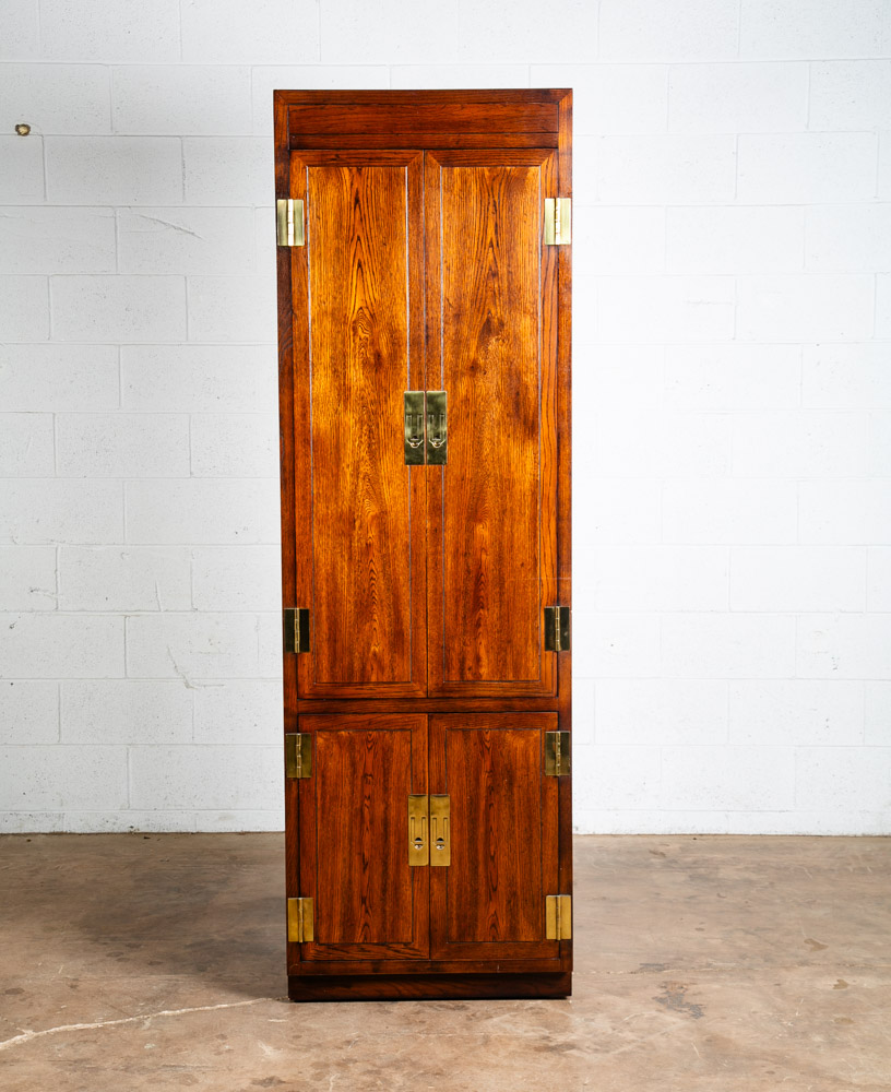 Mid Century Modern Armoire Compact Cabinet Scene One Henredon Campaign Dark Wood - Image 2