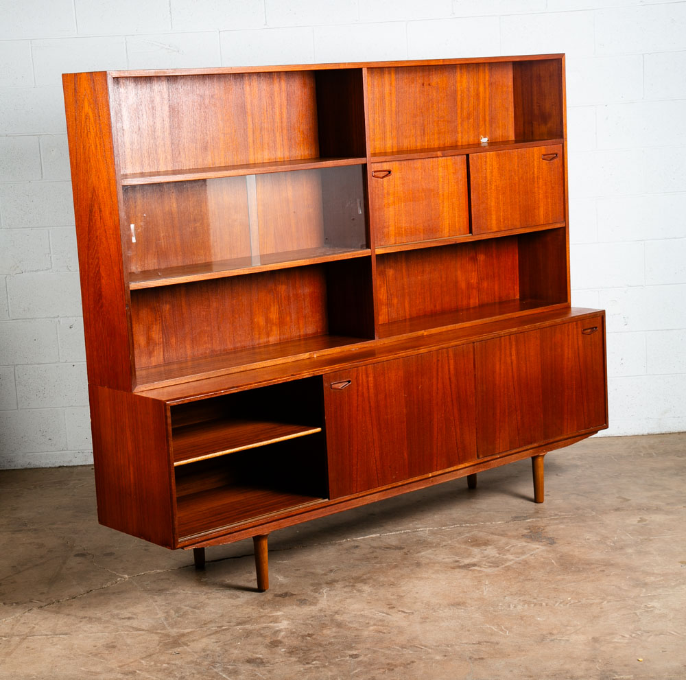 Mid Century Danish Modern Credenza Sideboard Teak 2 Tier Storage Drawers Hutch - Image 2