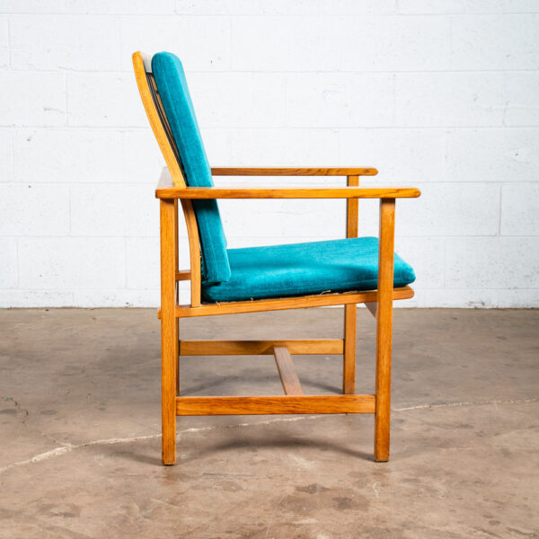 Mid Century Danish Modern Lounge Chairs 2257 Borge Mogensen Fredericia Oak Blue - Image 4