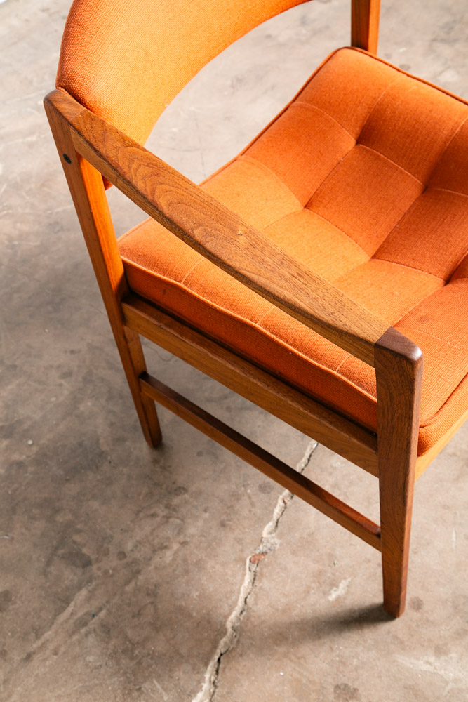 Mid Century Modern Lounge Chair Walnut Arms Orange Tufted Work Armchair Vintage - Image 9
