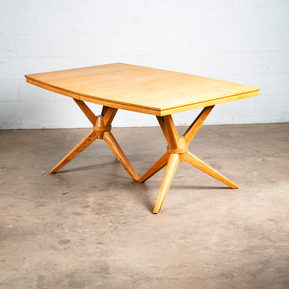 Mid Century Modern Dining Table Solid Sculptural Oak Extension Leaf Vintage Mcm