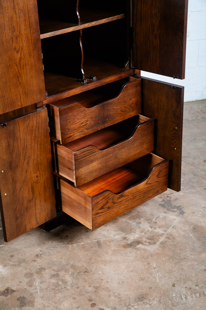 Mid Century Modern Armoire Compact Cabinet Scene One Henredon Campaign Dark Wood - Image 9