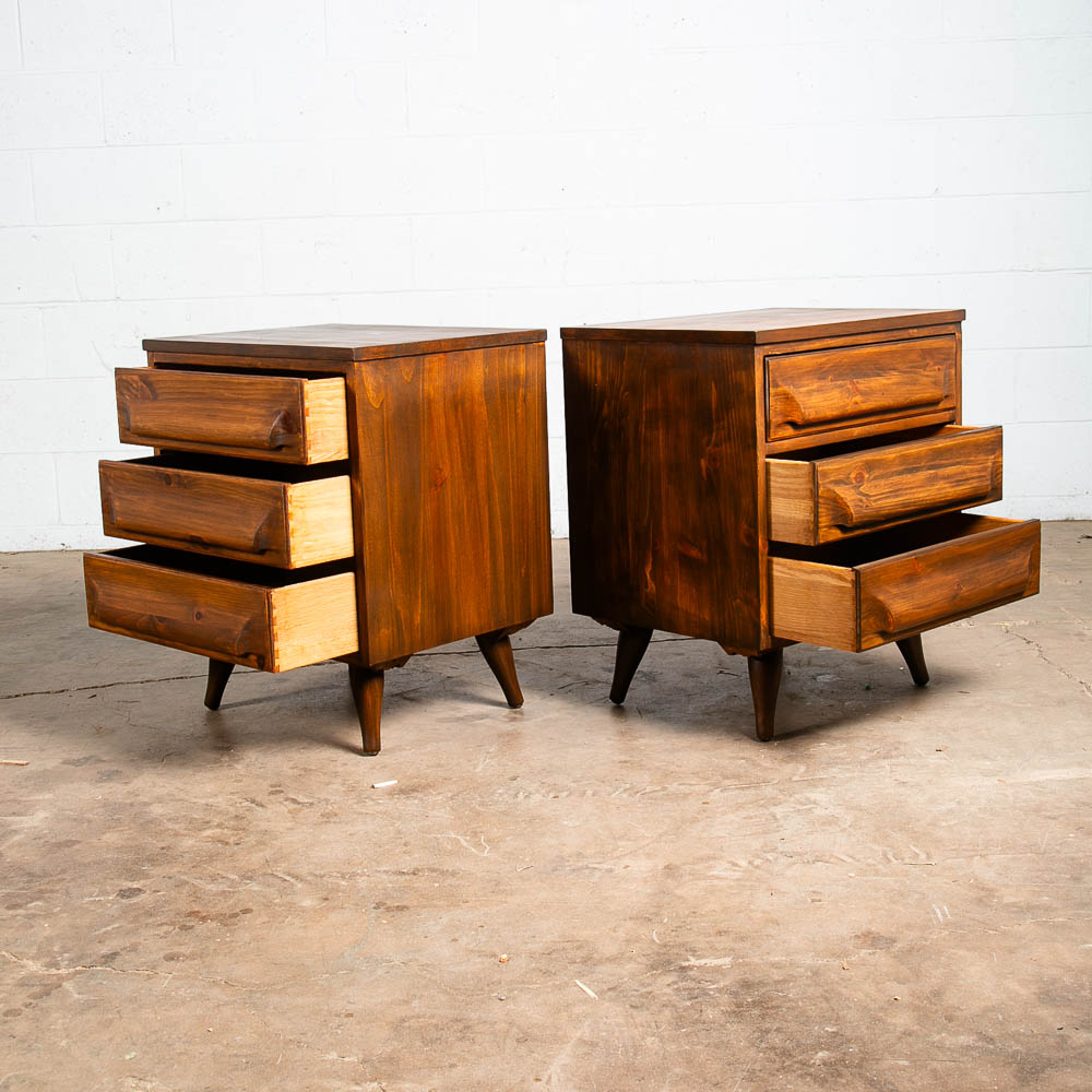 Mid Century Modern Nightstands Franklin Shockey End Side Tables 3 Drawer Pair - Image 6