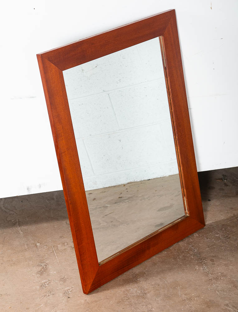 Mid Century Danish Modern Mirror Wall Hanging Bathroom Vanity Solid Teak 23x31.5 - Image 3