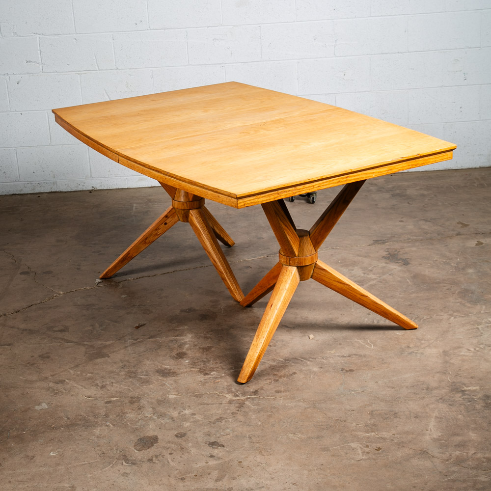 Mid Century Modern Dining Table Solid Sculptural Oak Extension Leaf Vintage Mcm - Image 9