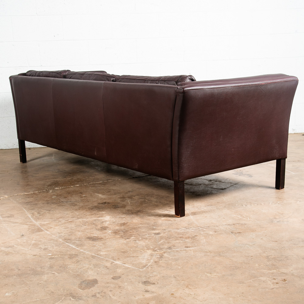 Mid Century Danish Modern Sofa Couch Burgundy Leather Stouby Mogensen 3 Seat Mcm - Image 3