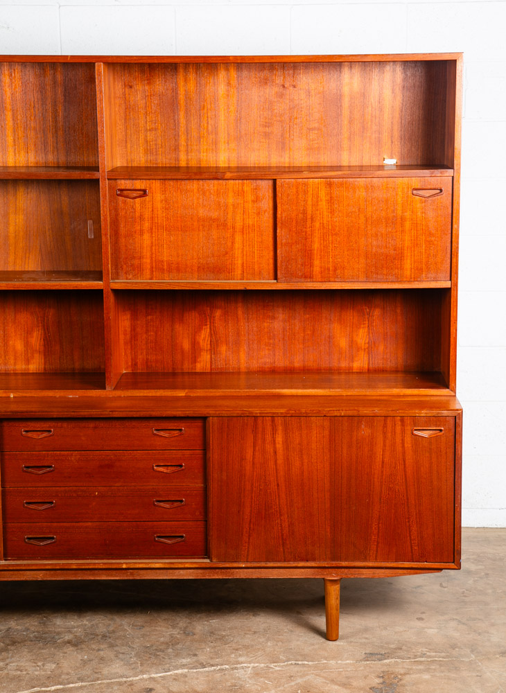 Mid Century Danish Modern Credenza Sideboard Teak 2 Tier Storage Drawers Hutch - Image 6