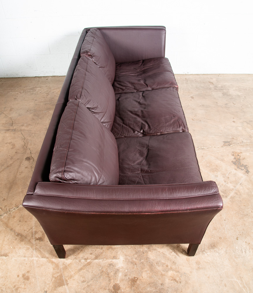 Mid Century Danish Modern Sofa Couch Burgundy Leather Stouby Mogensen 3 Seat Mcm - Image 4