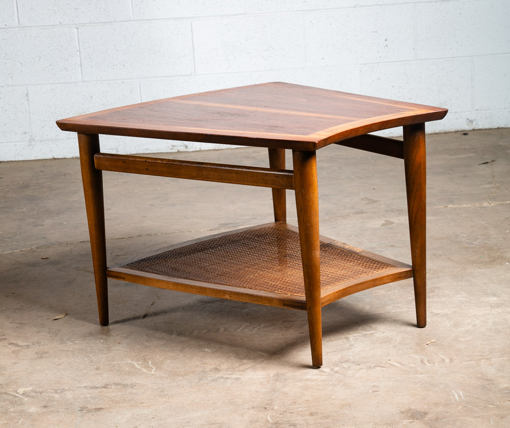 Mid Century Modern Side Table End Lane Wedge Cane Walnut Vintage Drexel - Image 4