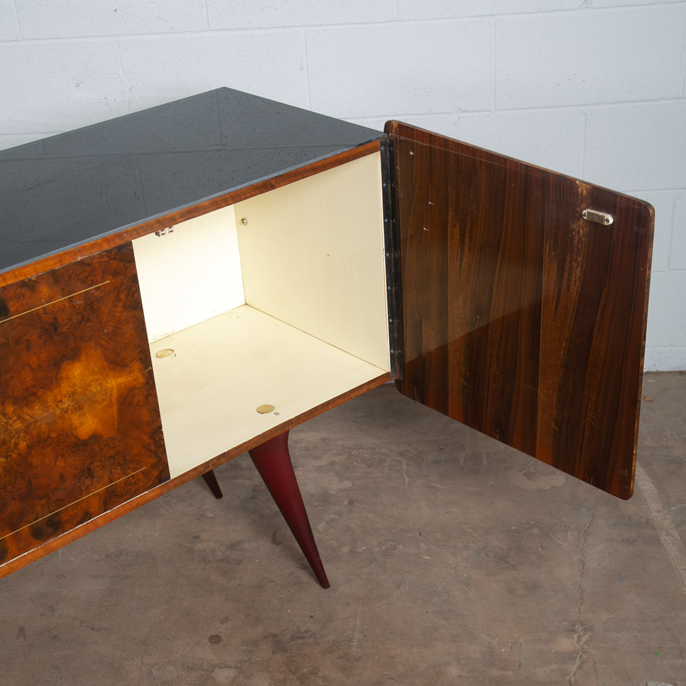 Mid Century Danish Modern Credenza Sideboard Teak Italian Denmark Mcm Burl Glass - Image 8