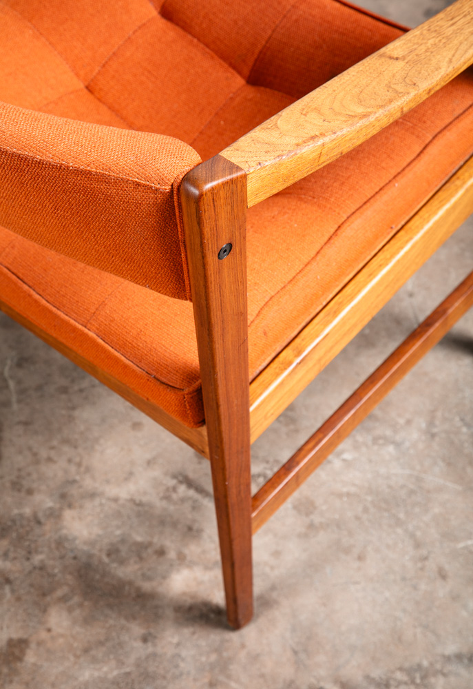 Mid Century Modern Lounge Chair Walnut Arms Orange Tufted Work Armchair Vintage - Image 11