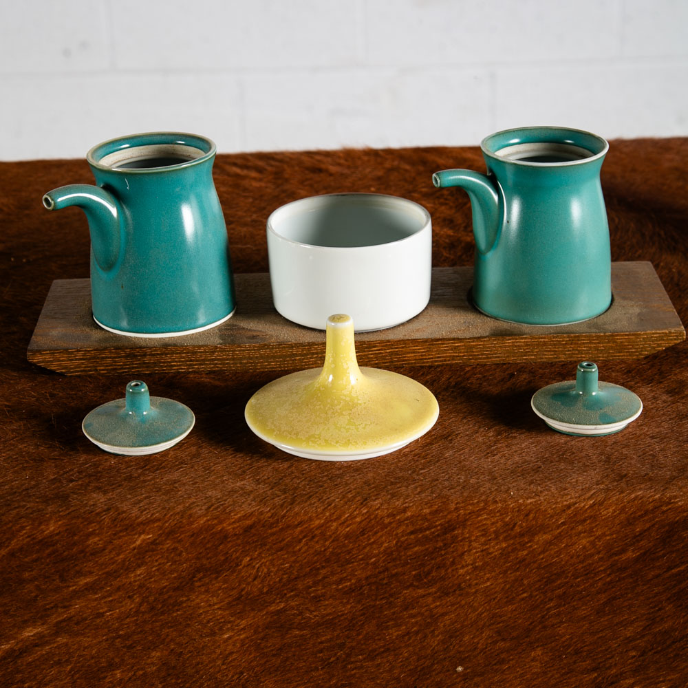 Mid Century Modern Set 3 Hakusan Japanese Sake Sushi Ceramics Lidded Japan Mcm - Image 4