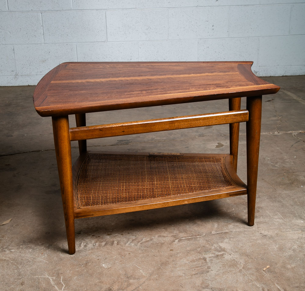 Mid Century Modern Side Table End Lane Wedge Cane Walnut Vintage Drexel - Image 8