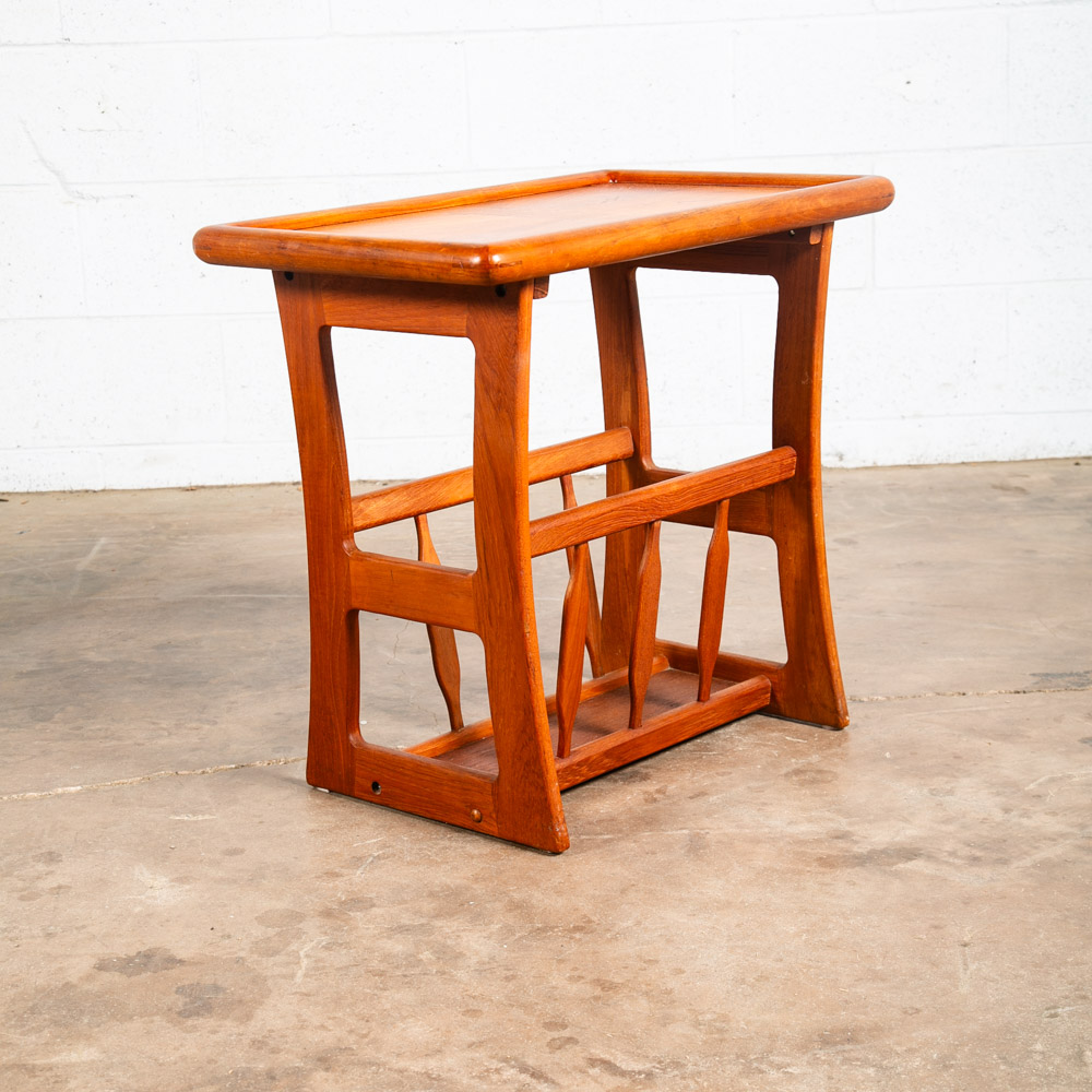 Mid Century Modern Magazine Rack Side Table Vintage Danish Teak Rectangular Mcm - Image 2