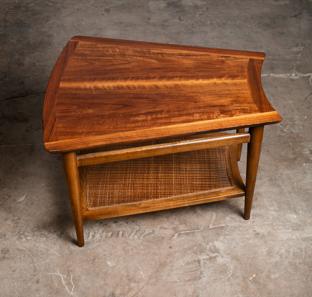 Mid Century Modern Side Table End Lane Wedge Cane Walnut Vintage Drexel - Image 12