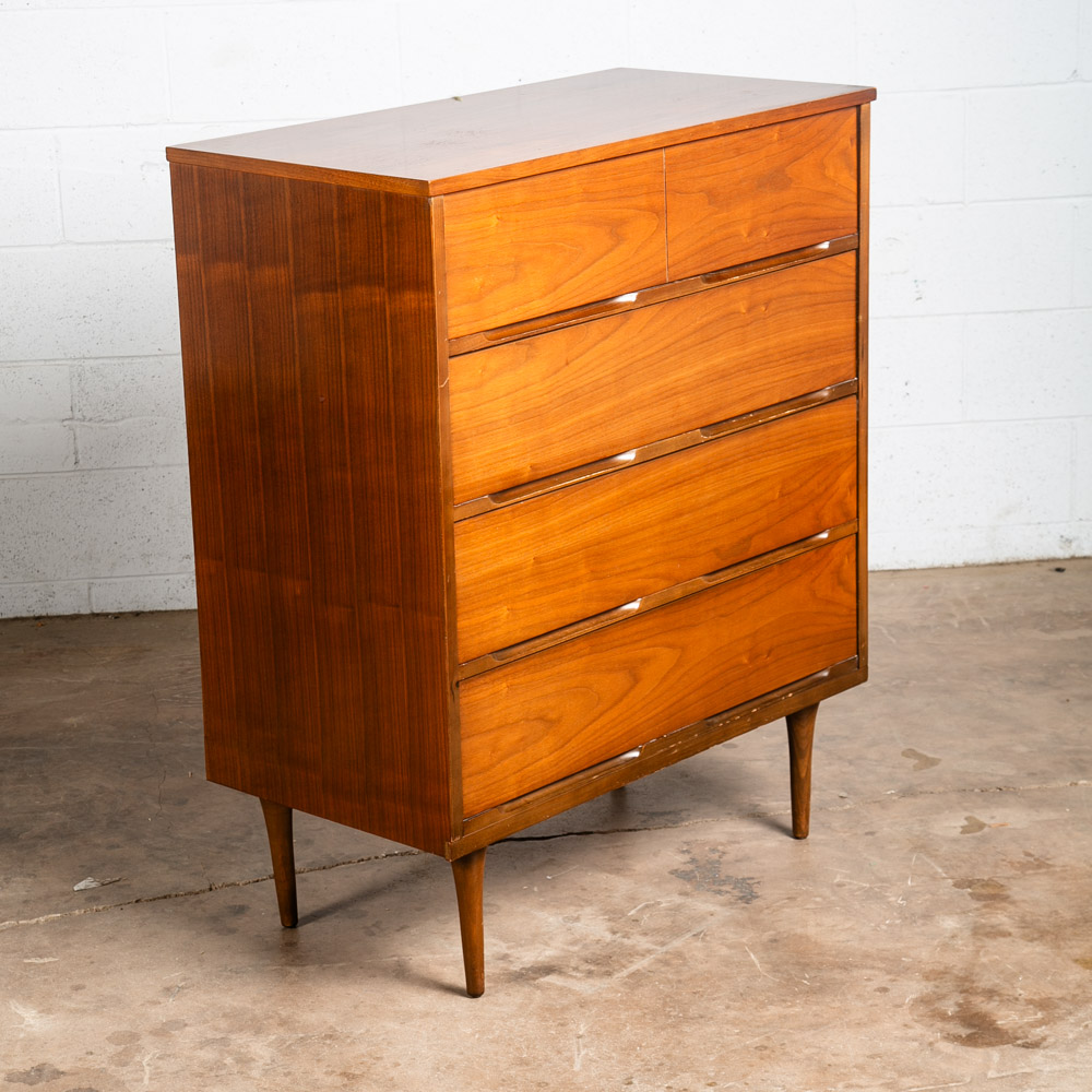 Mid Century Modern Highboy Dresser Broyhill 5 Drawer Walnut Mcm Vintage Danish - Image 7