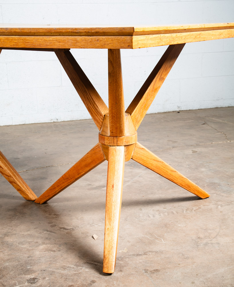 Mid Century Modern Dining Table Solid Sculptural Oak Extension Leaf Vintage Mcm - Image 11