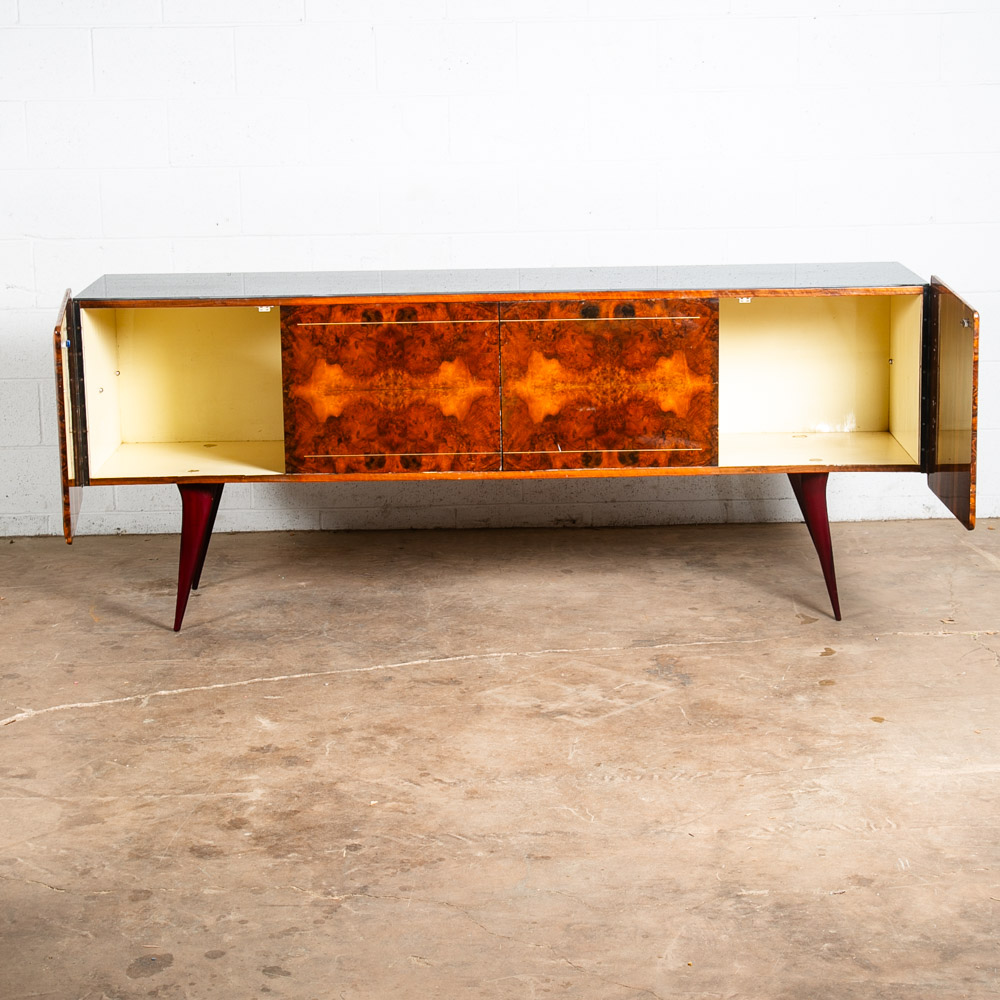 Mid Century Danish Modern Credenza Sideboard Teak Italian Denmark Mcm Burl Glass - Image 4