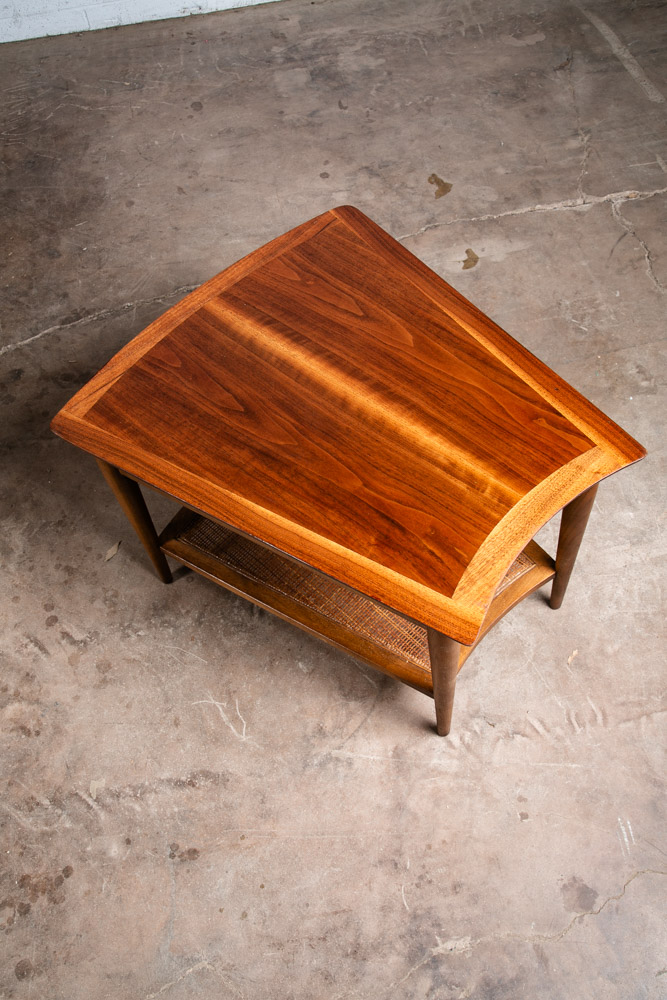 Mid Century Modern Side Table End Lane Wedge Cane Walnut Vintage Drexel - Image 6