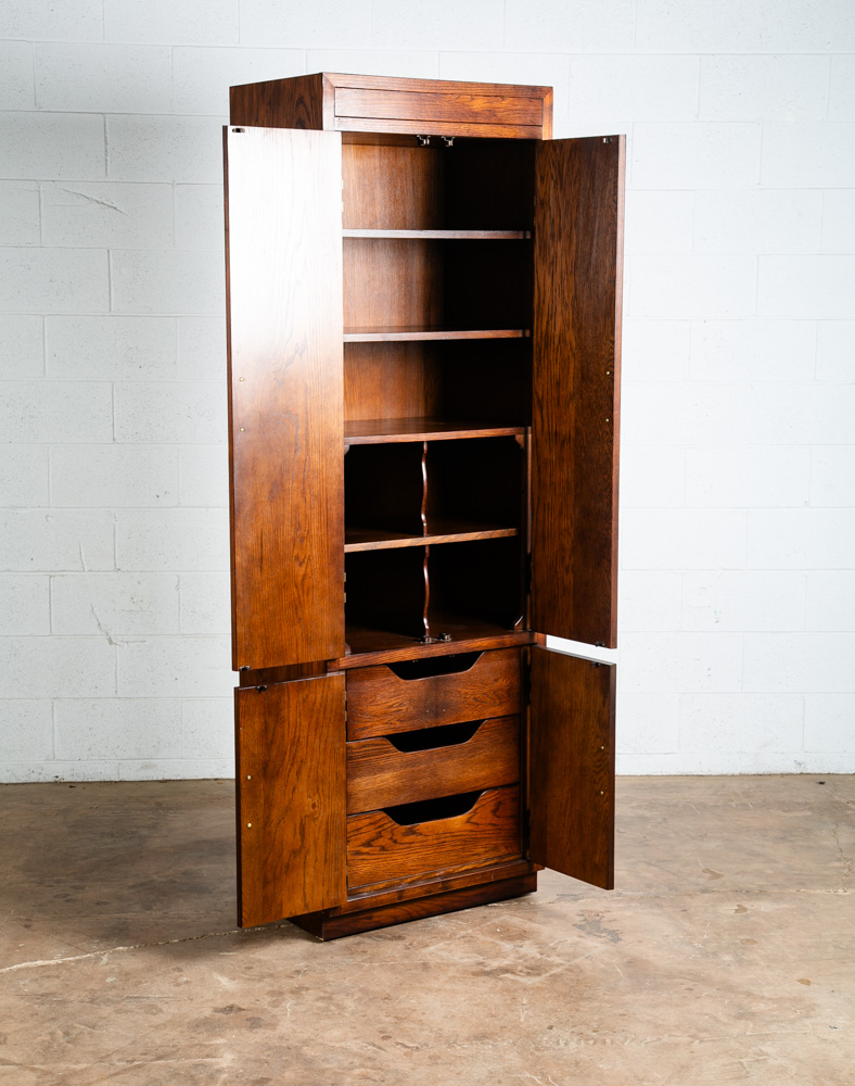 Mid Century Modern Armoire Compact Cabinet Scene One Henredon Campaign Dark Wood - Image 3