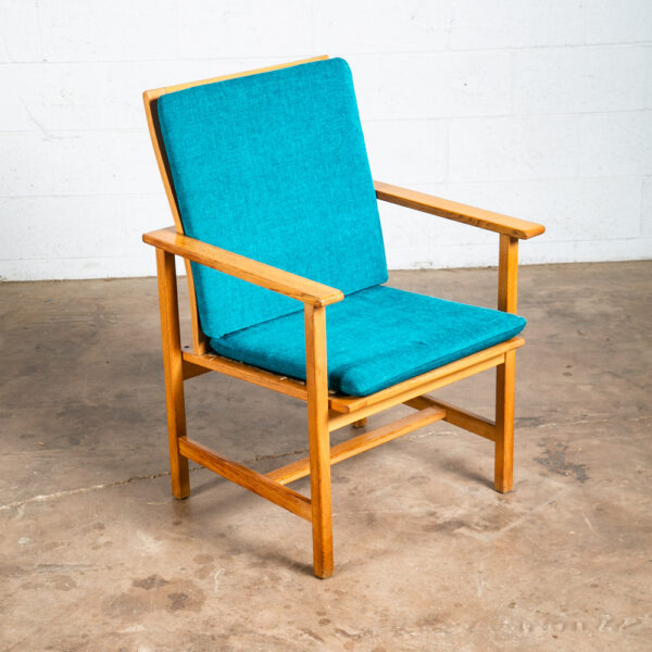 Mid Century Danish Modern Lounge Chairs 2257 Borge Mogensen Fredericia Oak Blue - Image 5
