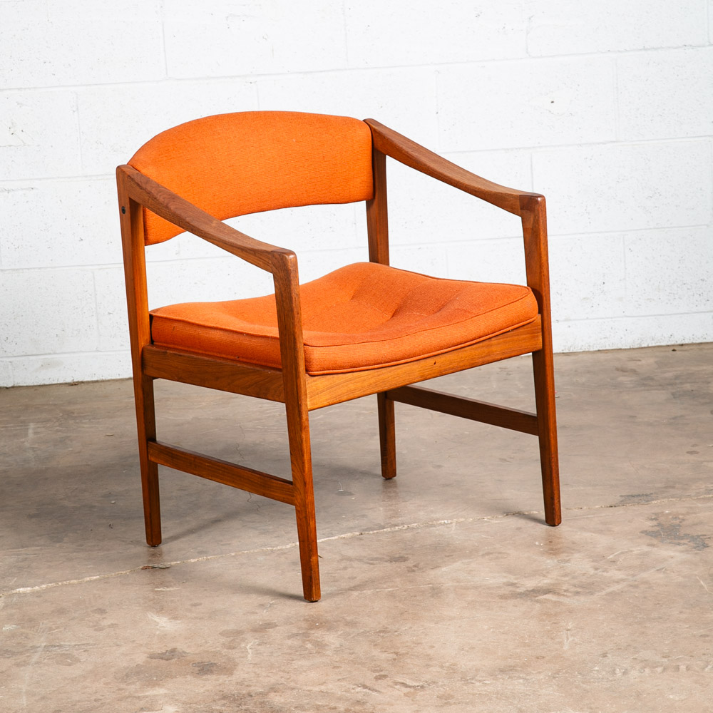 Mid Century Modern Lounge Chair Walnut Arms Orange Tufted Work Armchair Vintage