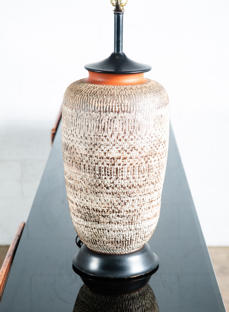 Mid Century Modern Table Lamp Light Studio Ceramic Brown Round Vintage Mcm Red