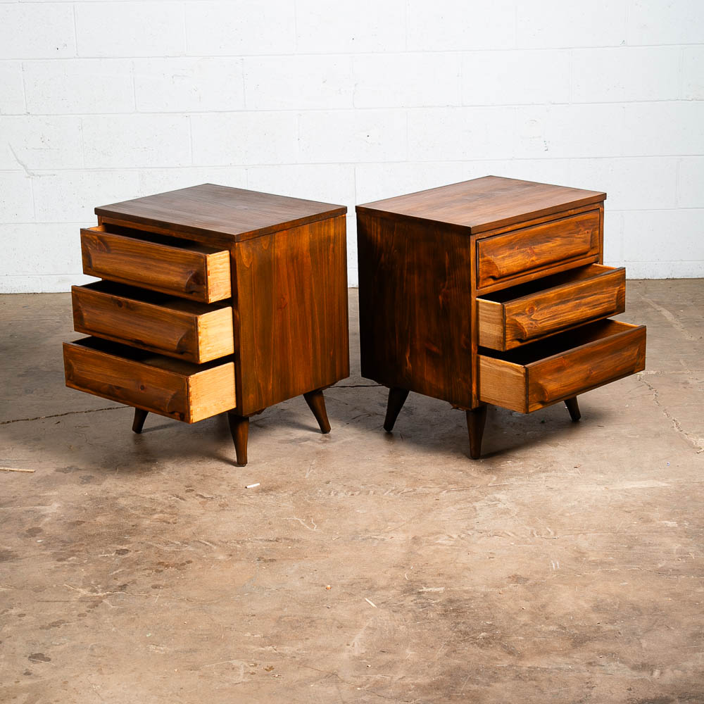 Mid Century Modern Nightstands Franklin Shockey End Side Tables 3 Drawer Pair - Image 3