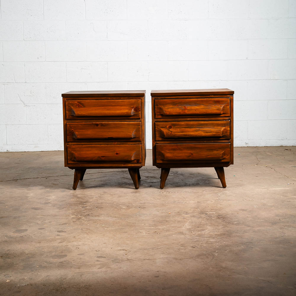 Mid Century Modern Nightstands Franklin Shockey End Side Tables 3 Drawer Pair - Image 5