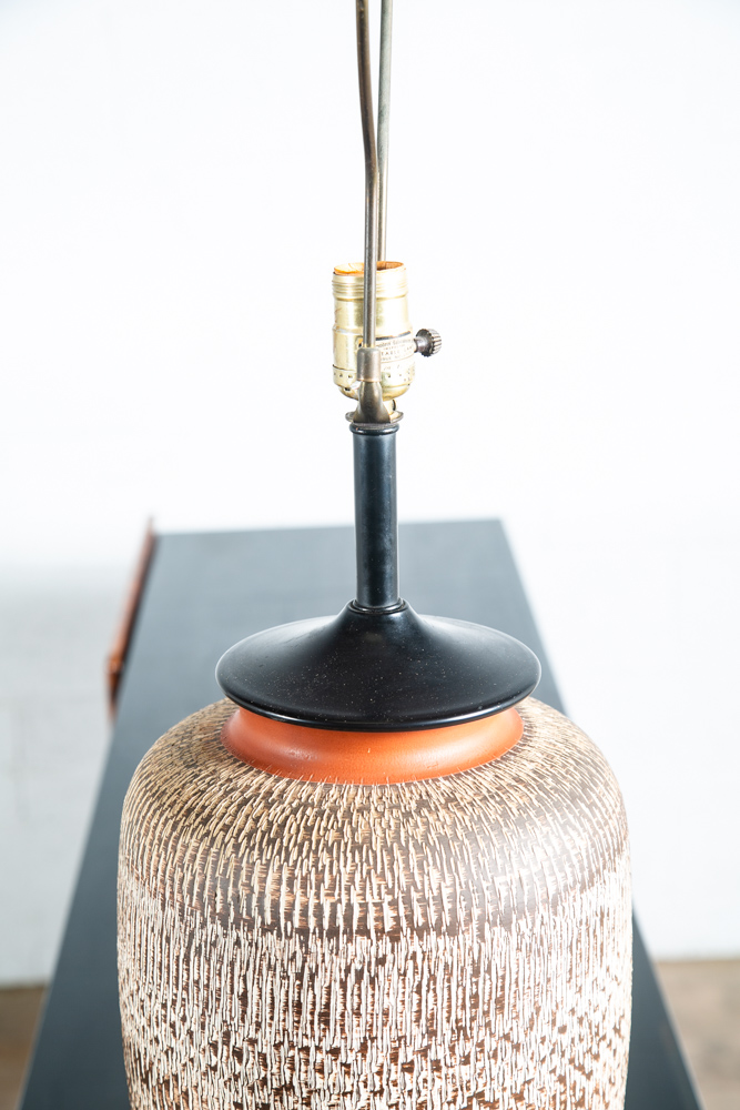 Mid Century Modern Table Lamp Light Studio Ceramic Brown Round Vintage Mcm Red - Image 10