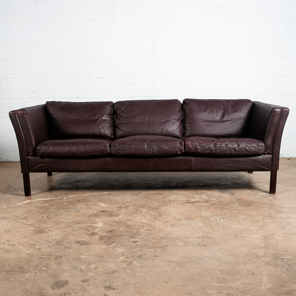 Mid Century Danish Modern Sofa Couch Burgundy Leather Stouby Mogensen 3 Seat Mcm - Image 2